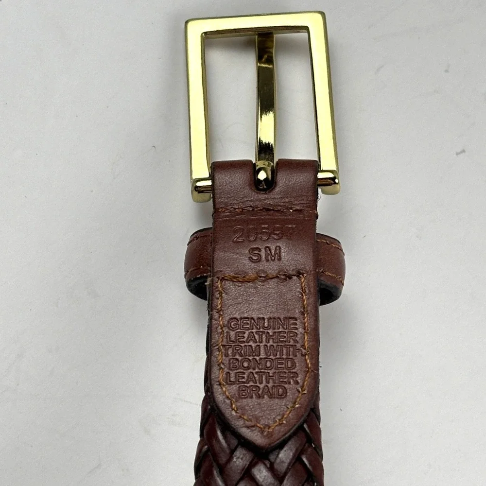 Braided Belt Mens SM 36 Brown‎ Bonded Leather Gold Buckle Woven Classic Preppy